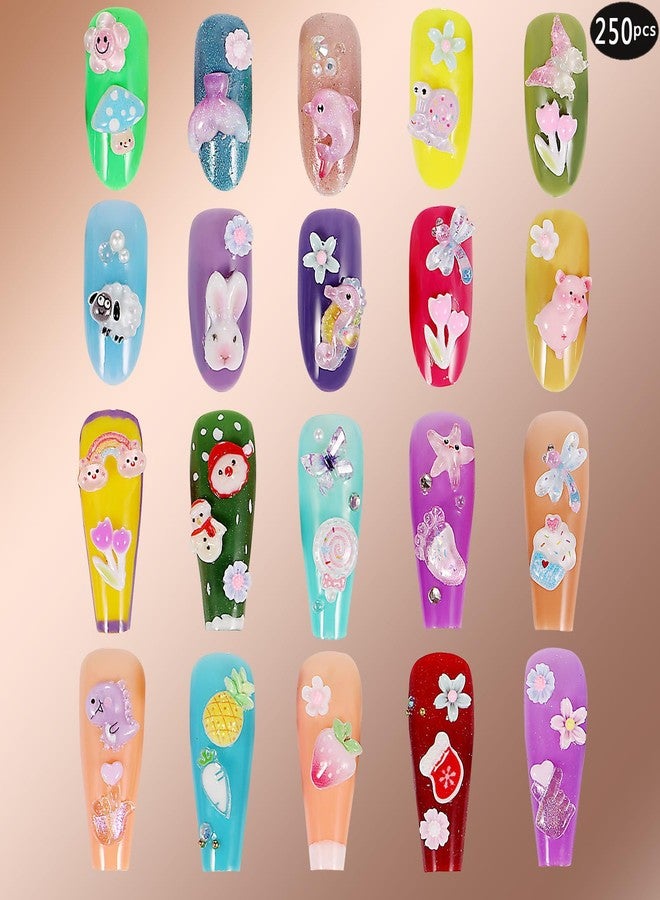 Tamhoo 1 Pack of 250pcs Cute & Sweet 3D Nail Charms for Acrylic Nails, Perfect for Nail Art Decorations & DIY Accessories Crafts，Flower Bee Pineapple Bear Charms for Nail - Image 3