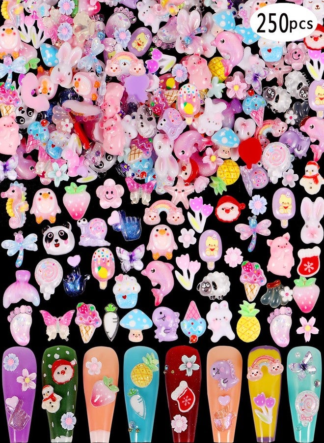 Tamhoo 1 Pack of 250pcs Cute & Sweet 3D Nail Charms for Acrylic Nails, Perfect for Nail Art Decorations & DIY Accessories Crafts，Flower Bee Pineapple Bear Charms for Nail - Image 2