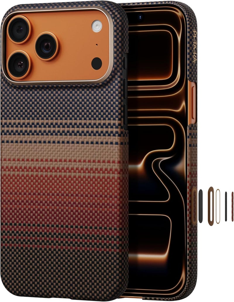 PITAKA Compatible with iPhone 17 Pro Case 6.3" with Camera Control Button, Compatible with MagSafe, Ultra-Slim Case with Caseless Touch Feeling, 1500D Aramid Fiber Woven, Sunset - Image 1