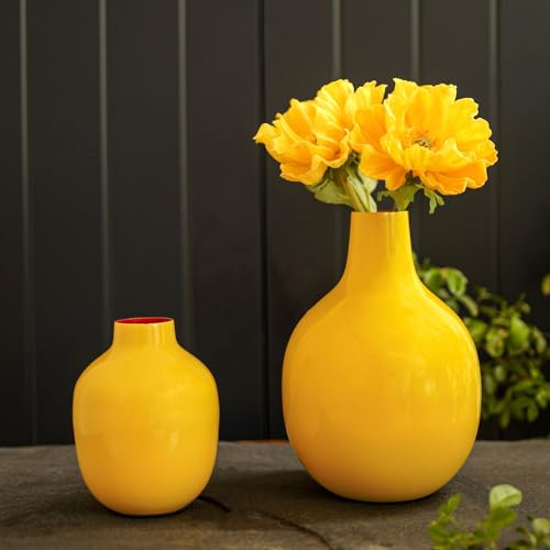 BEHOMA Yellow Metal Flower Vase for Modern Shape Home Decor| Yellow Flower Pot for Living Room Office| Table Decorative Flower Pot for Gifting | Pack of 2 (Flower Not Included) - Image 3