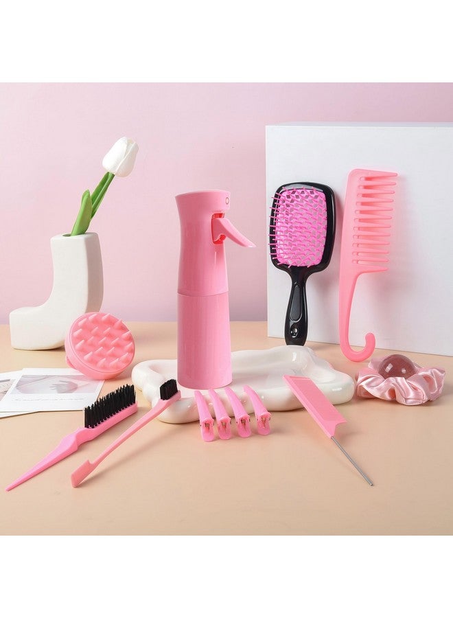 SUPHOUSE 12 Pcs Hair Brush Set, 3 Pieces Slick Back Hair Brushes for Toddlers, Women, Detangling Brush for Wet Dry Curly Hair, Edge Bristles Wide Tooth Rat Tail Combs for Baby Girls (pink) - Image 2