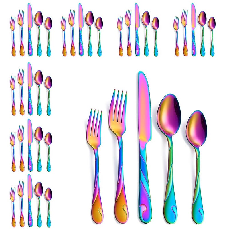 Seeshine Rainbow Silverware Set for 8, 40-Piece Stainless Steel Flatware Set, Shiny Rainbow Metal Cutlery Set, Include Fork, Knife and Spoon Set, Dishwasher Safe - Image 1