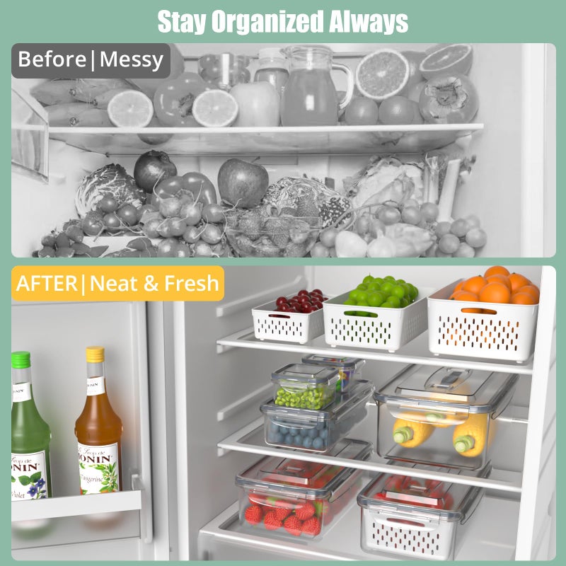 Anysig 5 Pcs Fruit Storage Containers For Fridge with Removable Colander and Handle Lid, Refrigerator Organizers and Storage, Airtight Container to Keep Berry Fruit and Vegetable Fresh Longer Dishwasher Safe - Image 3