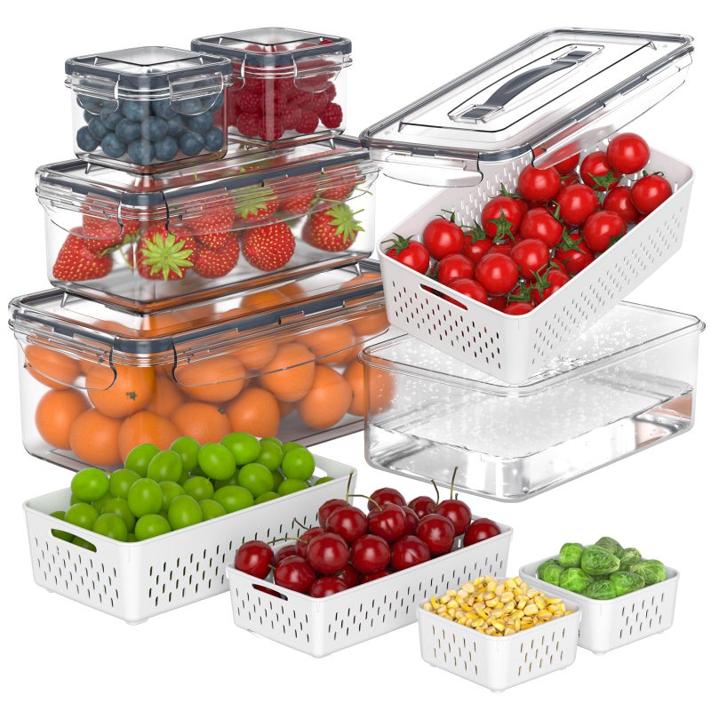 Anysig 5 Pcs Fruit Storage Containers For Fridge with Removable Colander and Handle Lid, Refrigerator Organizers and Storage, Airtight Container to Keep Berry Fruit and Vegetable Fresh Longer Dishwasher Safe - Image 1