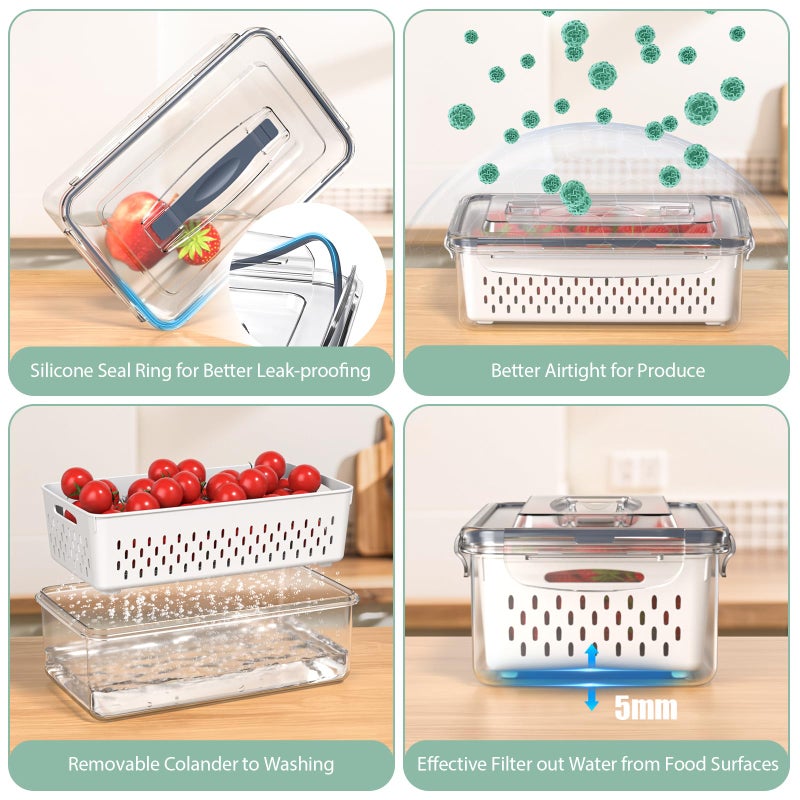 Anysig 5 Pcs Fruit Storage Containers For Fridge with Removable Colander and Handle Lid, Refrigerator Organizers and Storage, Airtight Container to Keep Berry Fruit and Vegetable Fresh Longer Dishwasher Safe - Image 5