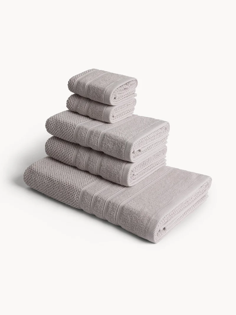 Coincasa Coincasa-Set Of 5 Plain Cotton Terry Towels-Towel Sets-40X60+50X100+70X140CM-Grey