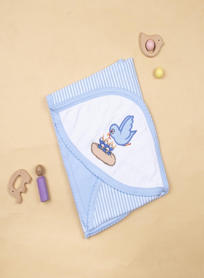 Tinycare Cotton Bath Hooded Towel for New Born, Extra Soft Outside Interlock Stripes Inside Terry, Printed Towel for Kids/Toddler/Infants 72 x 72cm, Quick Absorbent (Blue- Pack of 1) 0-12 Months - Image 3