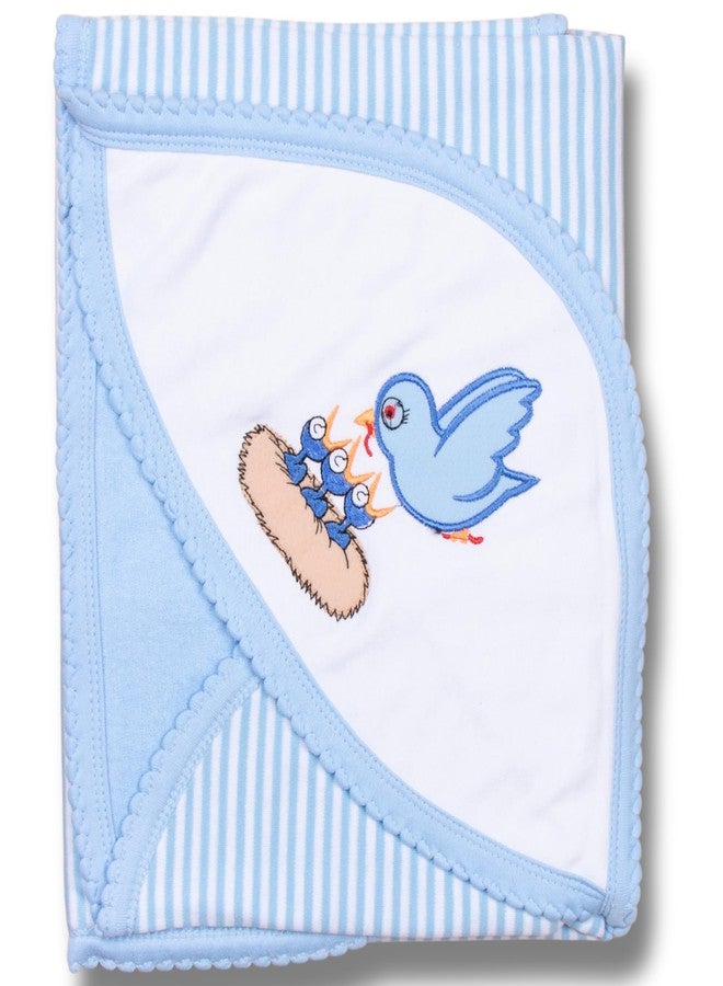 Tinycare Cotton Bath Hooded Towel for New Born, Extra Soft Outside Interlock Stripes Inside Terry, Printed Towel for Kids/Toddler/Infants 72 x 72cm, Quick Absorbent (Blue- Pack of 1) 0-12 Months - Image 1