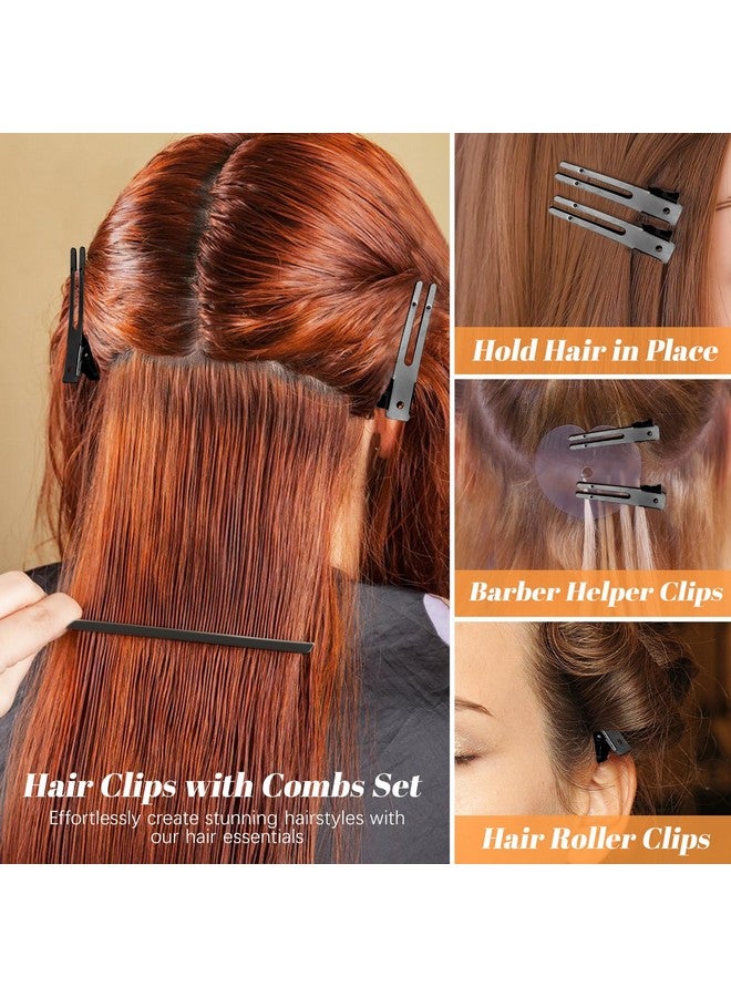 IKOCO Double Prong Curl Clips Ikoco 50 Pcs Pins Curls Setting Section Hair Clips Metal For Diy With 3Pcs Comb Set For Salon Barber Hair Styles - Image 4