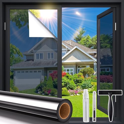 Coavas Window Privacy Film Daytime See Out Not in 100 UV Blocking Heat Control Window Tint for Home with Tools Adhesive Shatterproof One Way Reflective Mirror Film Black 175 x 1181 Inch - Image 1