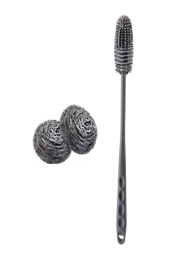 DOMUM Silicone Bottle Brush & 2pcs Steel Scrub for Cleaning Bottle, Glass & Utensils (Combo Pack). - Image 1