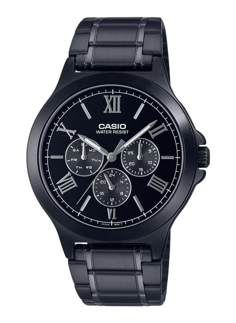 Analog Round Black Stainless Steel Band Men's Watch MTP-V300B-1
