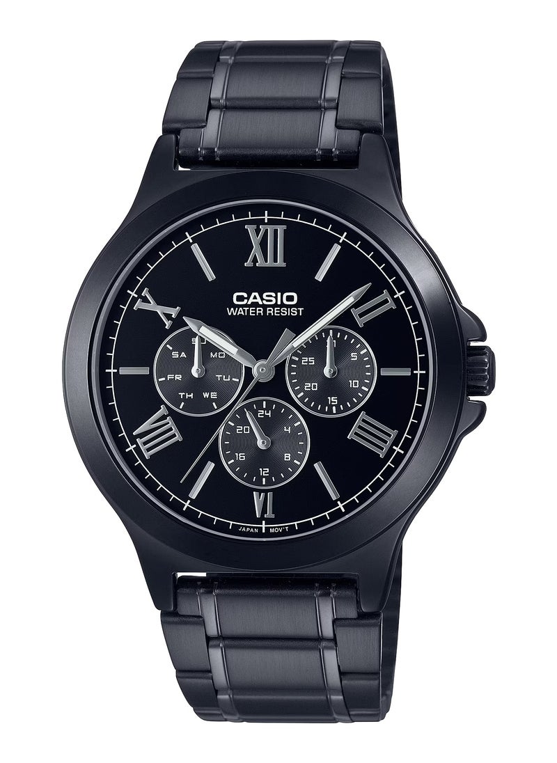 CASIO Analog Round Black Stainless Steel Band Men's Watch MTP-V300B-1 