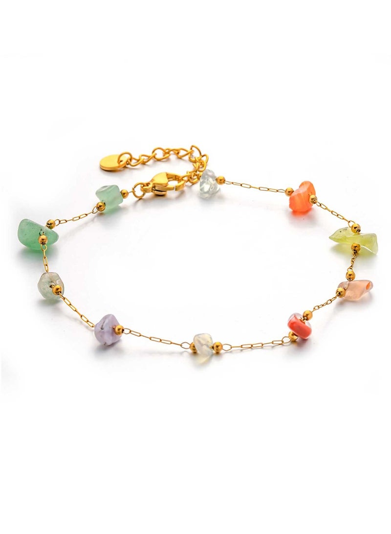 KAAF CREATIONS 18k Gold Plated Stainless Steel, Multi-Coloured Gemstone Bracelet, 20+4 cm - Image 1