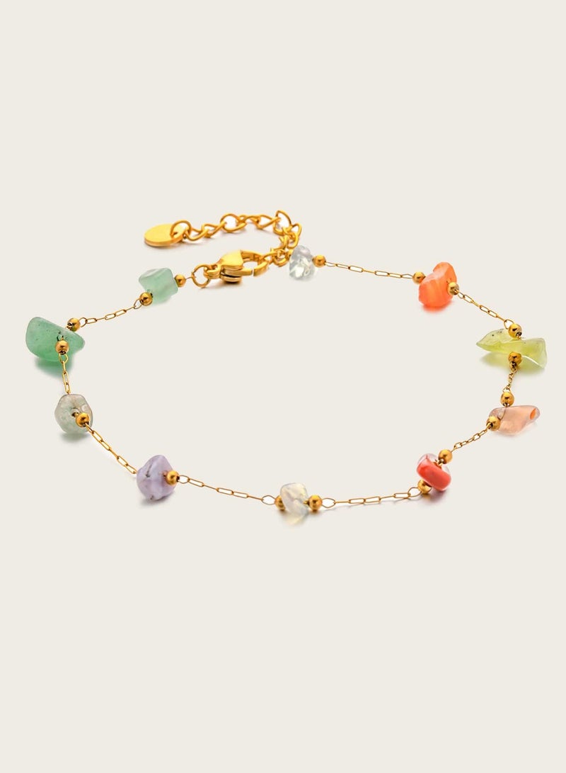 KAAF CREATIONS 18k Gold Plated Stainless Steel, Multi-Coloured Gemstone Bracelet, 20+4 cm - Image 2