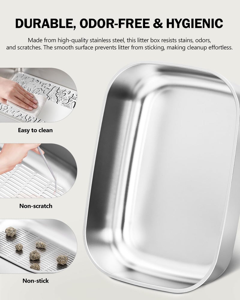 DOWANQO Stainless Steel Sifting Litter Box with Lid, Metal Litter Pan with Scoop for Big Cats Multi Cat, Extra Large Cats Litterbox Odor Control Easy Clean - Image 4
