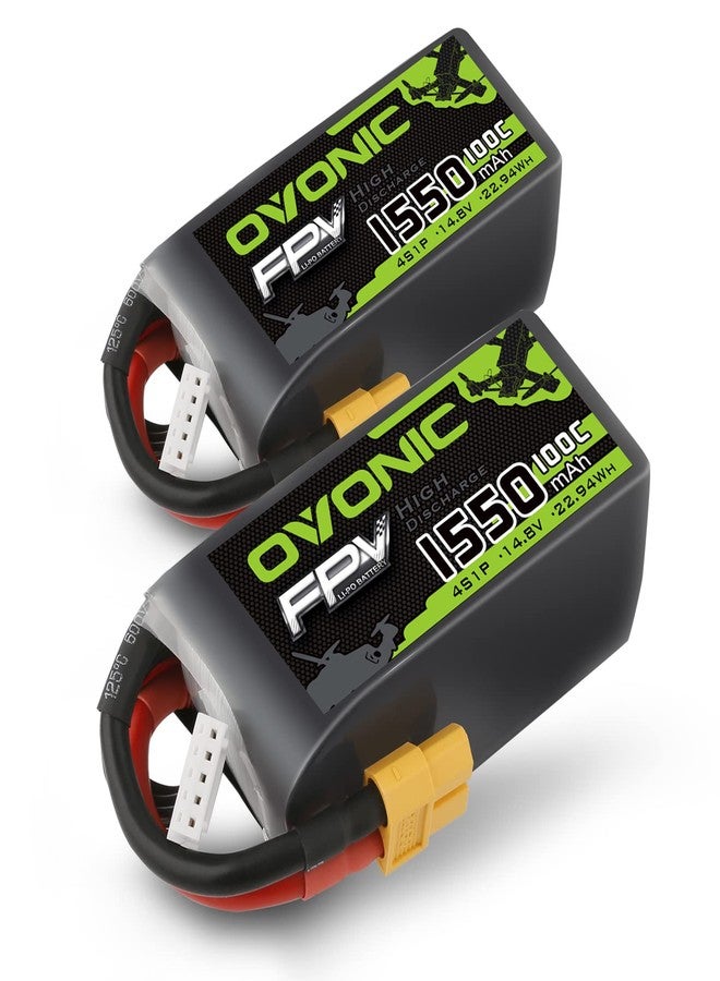 Ovonic 4S 1550mAh 100C 14.8V LiPo Battery Pack with XT60 Plug for Heli Airplane Drone FPV Racing (2 Packs) - Image 1