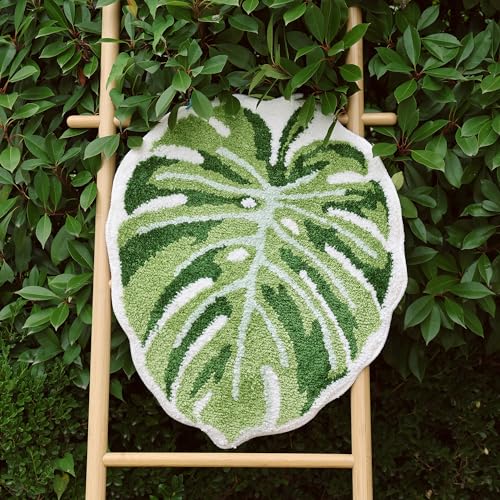 Panstar Green Leaf Mat, Large Monstera Cute Non Slip Palm Shaped Plush Fun Kitchen, Bathroom Bathtub Rugs Machine Washable - Image 2