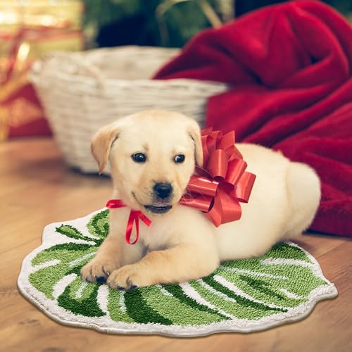 Panstar Green Leaf Mat, Large Monstera Cute Non Slip Palm Shaped Plush Fun Kitchen, Bathroom Bathtub Rugs Machine Washable - Image 5