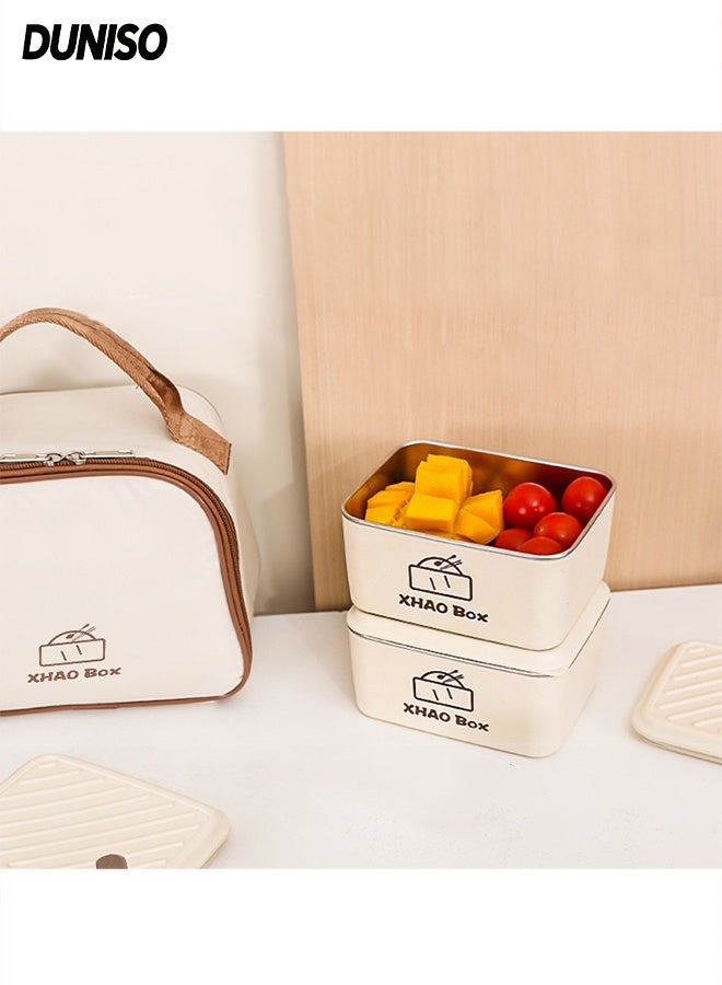 DUNISO 2Pcs Stainless Steel Insulated Lunch Box Leakproof Bento Box Set with Lunch Bag 2 Tiers Bento Boxes Portable Food Container Reusable Bento Lunch Box for School Office Camping Outdoor， Microwaveable Safe - Image 1