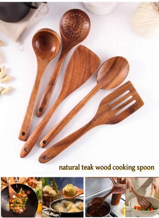 Wooden Kitchen Spoon Set for Cooking,5 Pieces Natural Teak wood spoons,  Wooden Cooking Tools,Nonstick Hard Wood Spatula and Spoons for Non-Stick Cookware  (set of 5) - pzsku/Z255FED5F1CC421134D2AZ/45/1750748429/0ee223b1-5338-4a89-b5e6-36481255dd3f