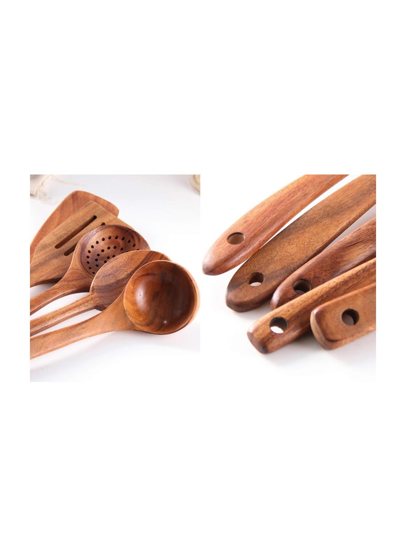 Wooden Kitchen Spoon Set for Cooking,5 Pieces Natural Teak wood spoons,  Wooden Cooking Tools,Nonstick Hard Wood Spatula and Spoons for Non-Stick Cookware  (set of 5)