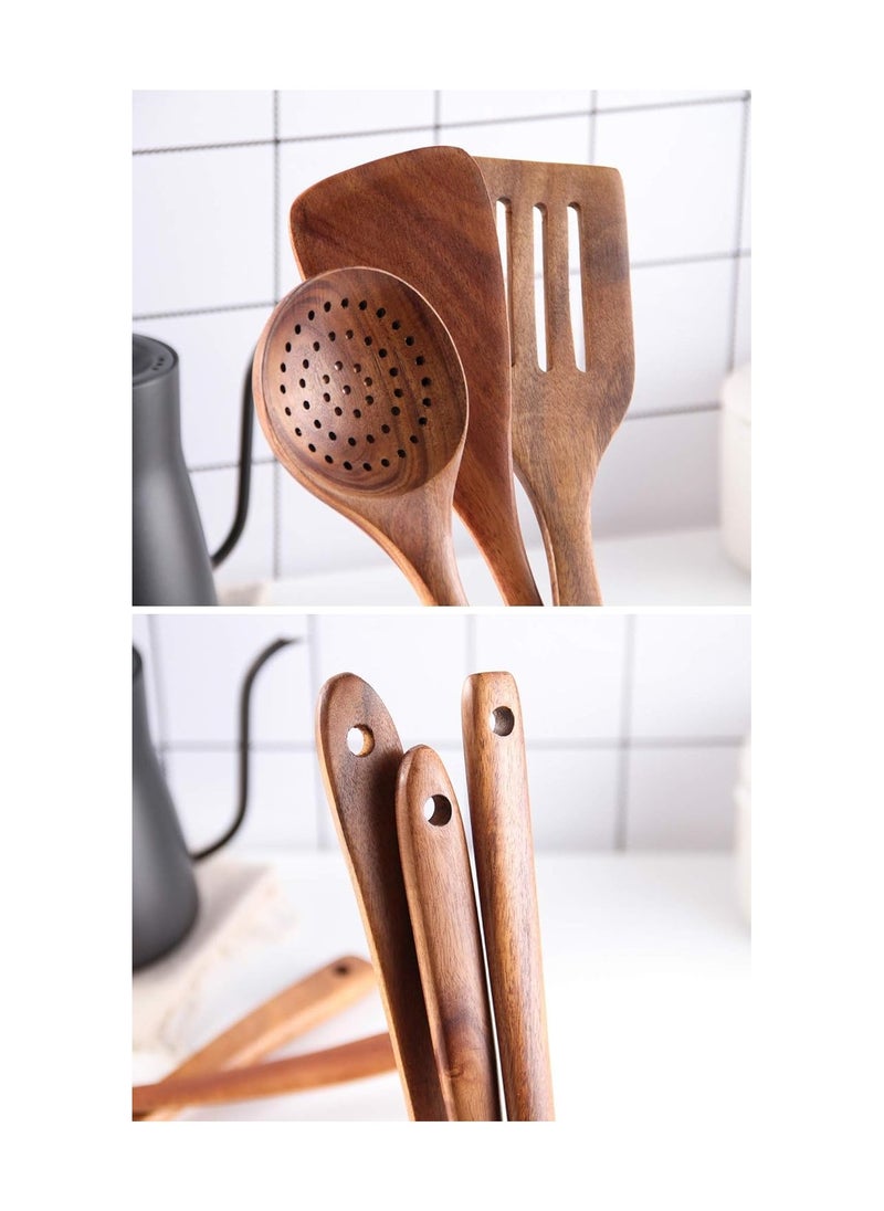 Wooden Kitchen Spoon Set for Cooking,5 Pieces Natural Teak wood spoons,  Wooden Cooking Tools,Nonstick Hard Wood Spatula and Spoons for Non-Stick Cookware  (set of 5)