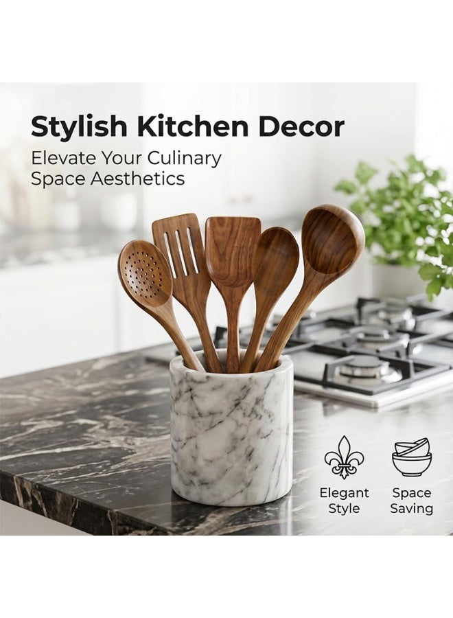 XICEN Wooden Kitchen Spoon Set for Cooking,5 Pieces Natural Teak wood spoons,  Wooden Cooking Tools,Nonstick Hard Wood Spatula and Spoons for Non-Stick Cookware  (set of 5) - Image 5
