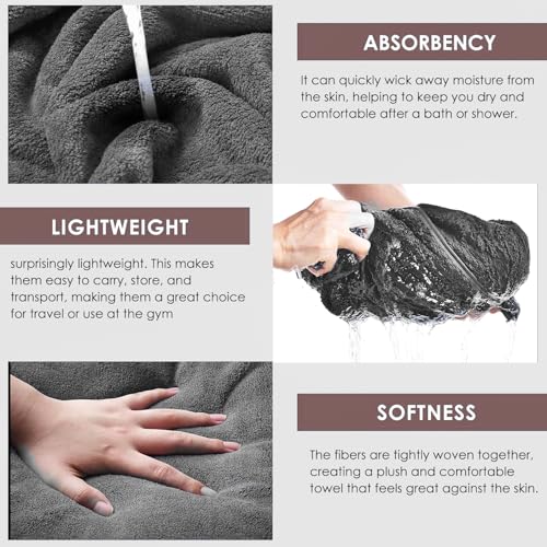 MAXOSHINE Microfiber Bath Towel/Hair Wrap Combo-Soft Super Absorbent Towels for Bath with Hook-Quick Dry Towel for Women and Men (1 Bath Towel +1 Hair Wrap Combo-Grey) - Image 2