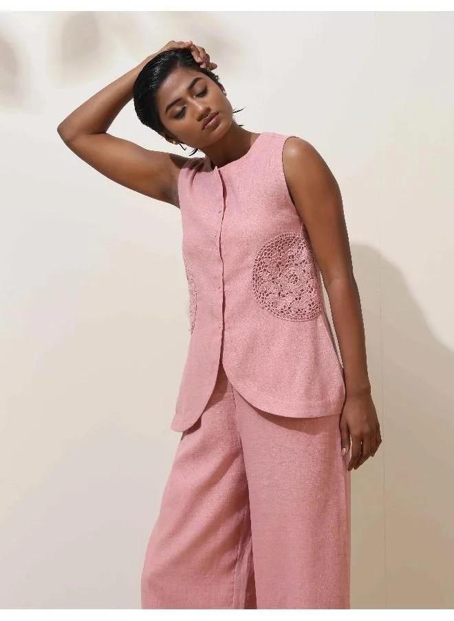trueBrowns trueBrowns Camellia Pink Crochet Natural Cotton Co-ord Set