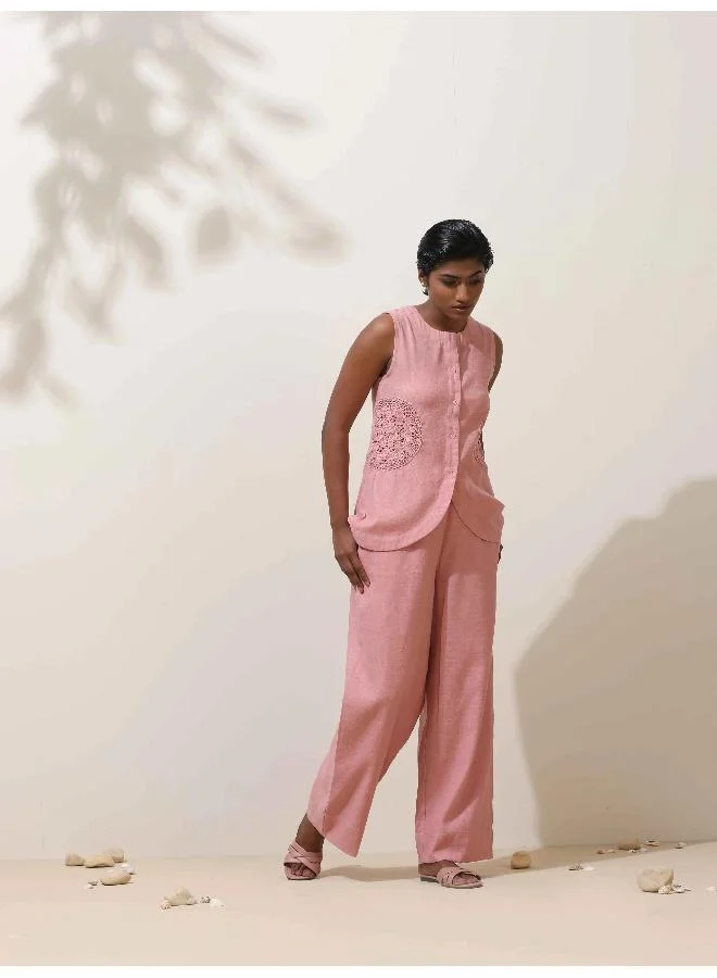 trueBrowns trueBrowns Camellia Pink Crochet Natural Cotton Co-ord Set