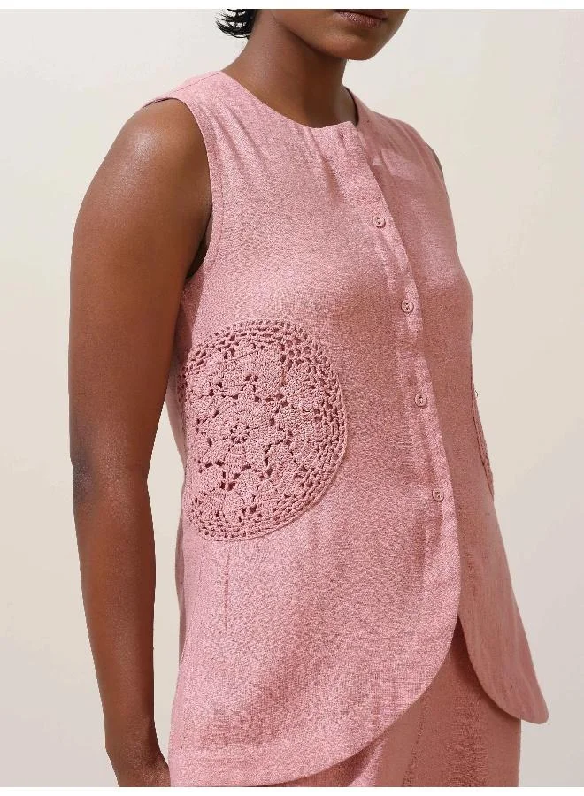 trueBrowns trueBrowns Camellia Pink Crochet Natural Cotton Co-ord Set
