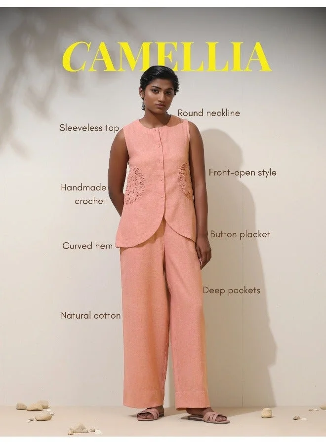 trueBrowns trueBrowns Camellia Pink Crochet Natural Cotton Co-ord Set
