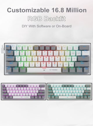 Z-11 60% Wired RGB Arabic & English Mechanical Keyboard,61 Keys Compact Gaming Keyboard with Linear Red Switches (White Grey) - view 4