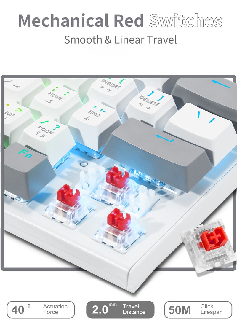 Z-11 60% Wired RGB Arabic & English Mechanical Keyboard,61 Keys Compact Gaming Keyboard with Linear Red Switches (White Grey)