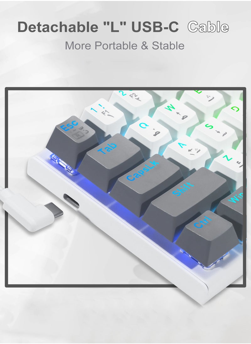 Z-11 60% Wired RGB Arabic & English Mechanical Keyboard,61 Keys Compact Gaming Keyboard with Linear Red Switches (White Grey)