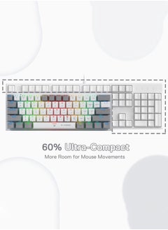 E-YOOSO Z-11 60% Wired RGB Arabic & English Mechanical Keyboard,61 Keys Compact Gaming Keyboard with Linear Red Switches (White Grey)  - Image 5