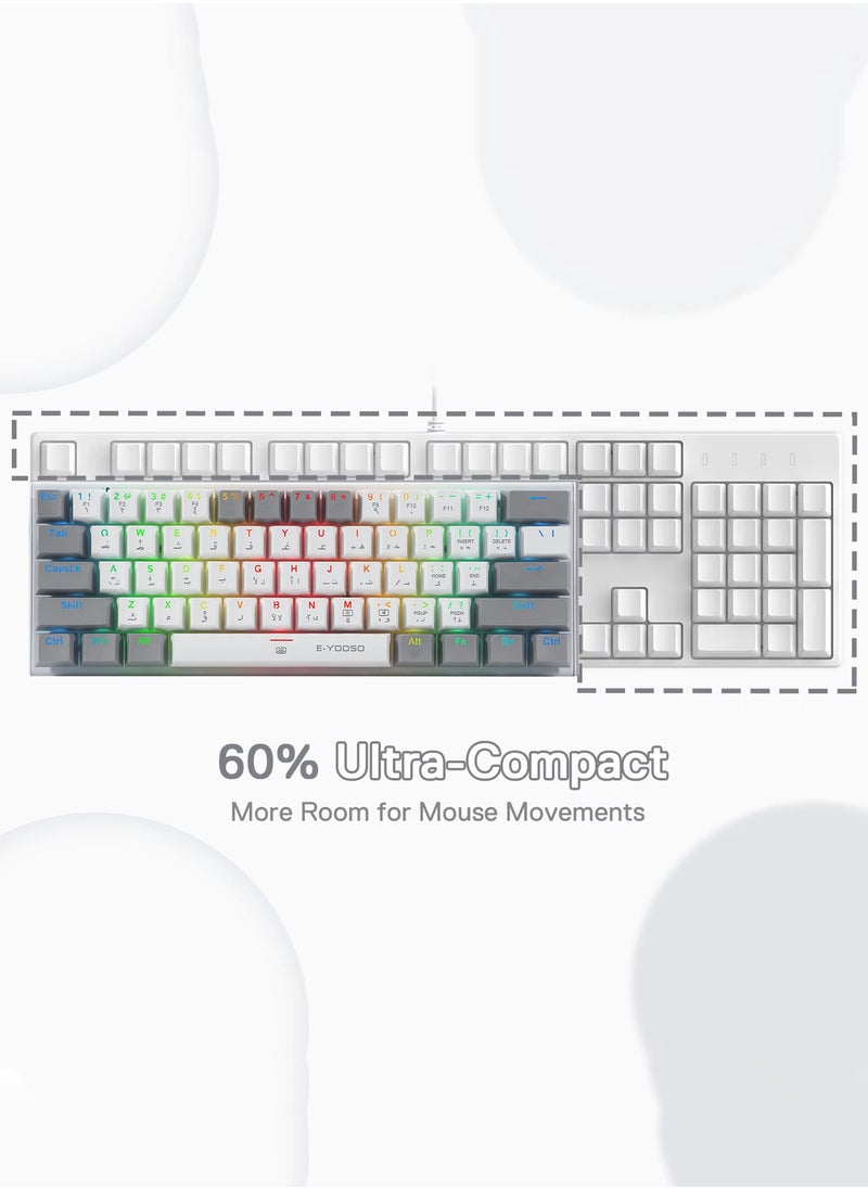 E-YOOSO Z-11 60% Wired RGB Arabic & English Mechanical Keyboard,61 Keys Compact Gaming Keyboard with Linear Red Switches (White Grey)  - Image 5