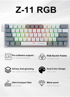 E-YOOSO Z-11 60% Wired RGB Arabic & English Mechanical Keyboard,61 Keys Compact Gaming Keyboard with Linear Red Switches (White Grey)  - Image 2