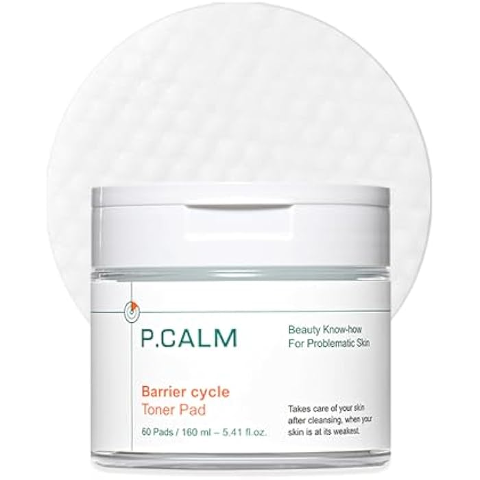 P.CALM Barrier Cycle Toner Pad – 60 Pads with Centella Asiatica & Papaya Extract for Soothing, Moisturizing & Exfoliating, Korean Vegan Facial Toners Pads for Sensitive Skin (160ml / 5.41 fl.oz) - Image 1