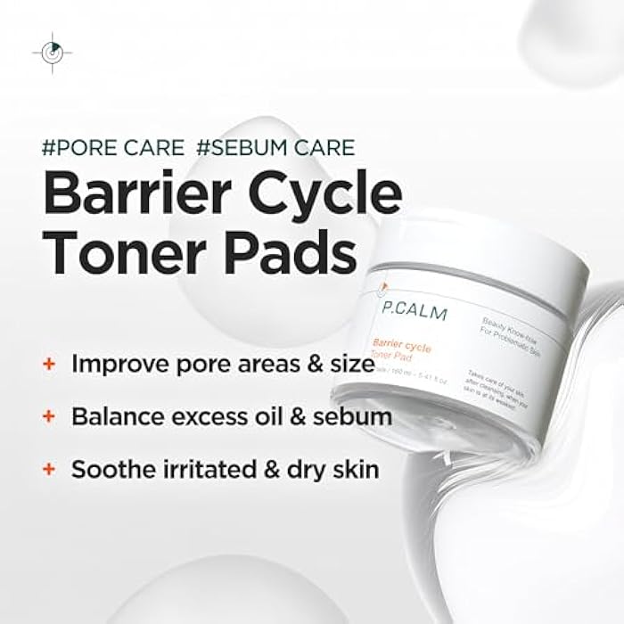 P.CALM Barrier Cycle Toner Pad – 60 Pads with Centella Asiatica & Papaya Extract for Soothing, Moisturizing & Exfoliating, Korean Vegan Facial Toners Pads for Sensitive Skin (160ml / 5.41 fl.oz) - Image 2