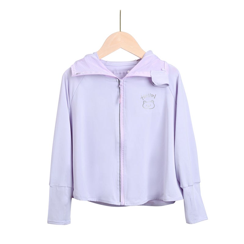 Childrens Sunscreen Clothing Summer Breathable UV Protection Sunscreen Shawl Cute Cartoon Baby Sunscreen Coat Solid purple