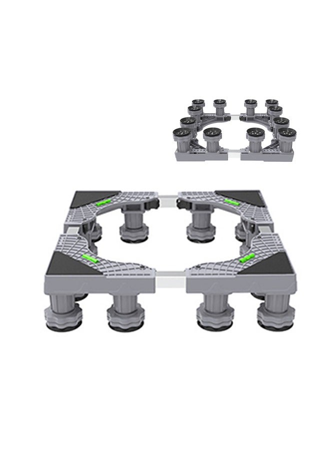 ET-LIFE Upgraded Length Adjustable Double Tube Washing Machine Base, Refrigerator Stand with Movable Roller, Grey - 12 Strong Feet & 4 Locking Rubber Swivel - Image 1