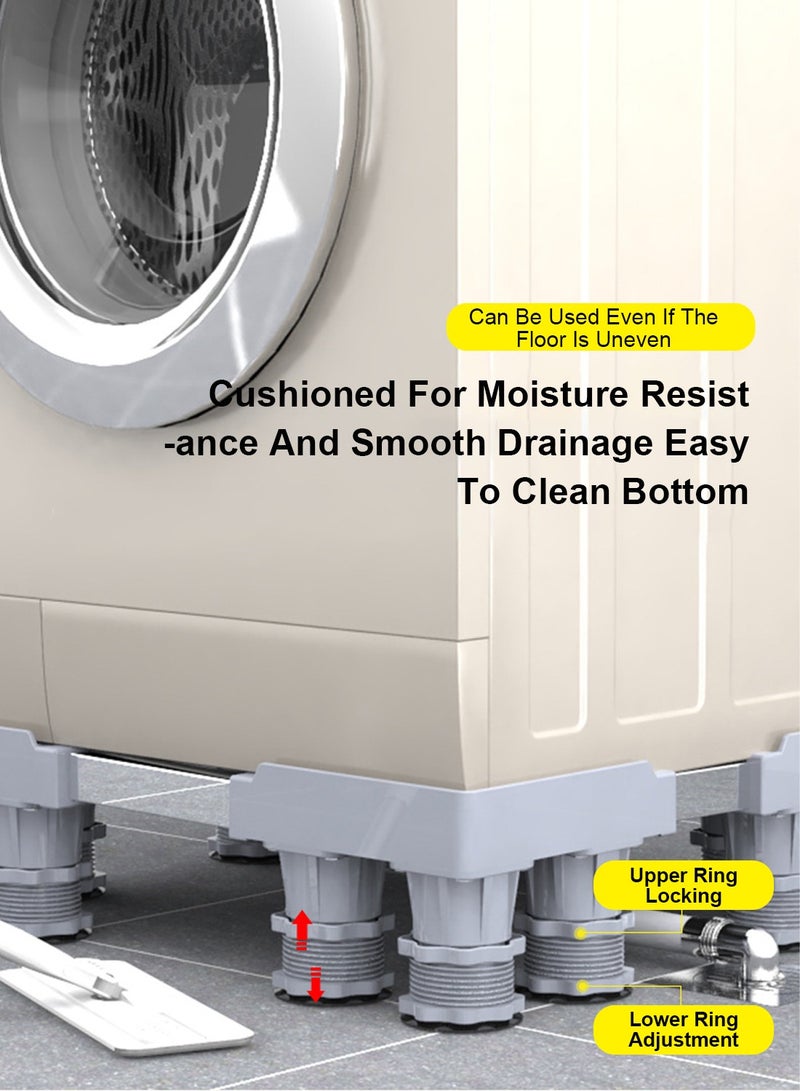 ET-LIFE Upgraded Length Adjustable Double Tube Washing Machine Base, Refrigerator Stand with Movable Roller, Grey - 12 Strong Feet & 4 Locking Rubber Swivel - Image 2