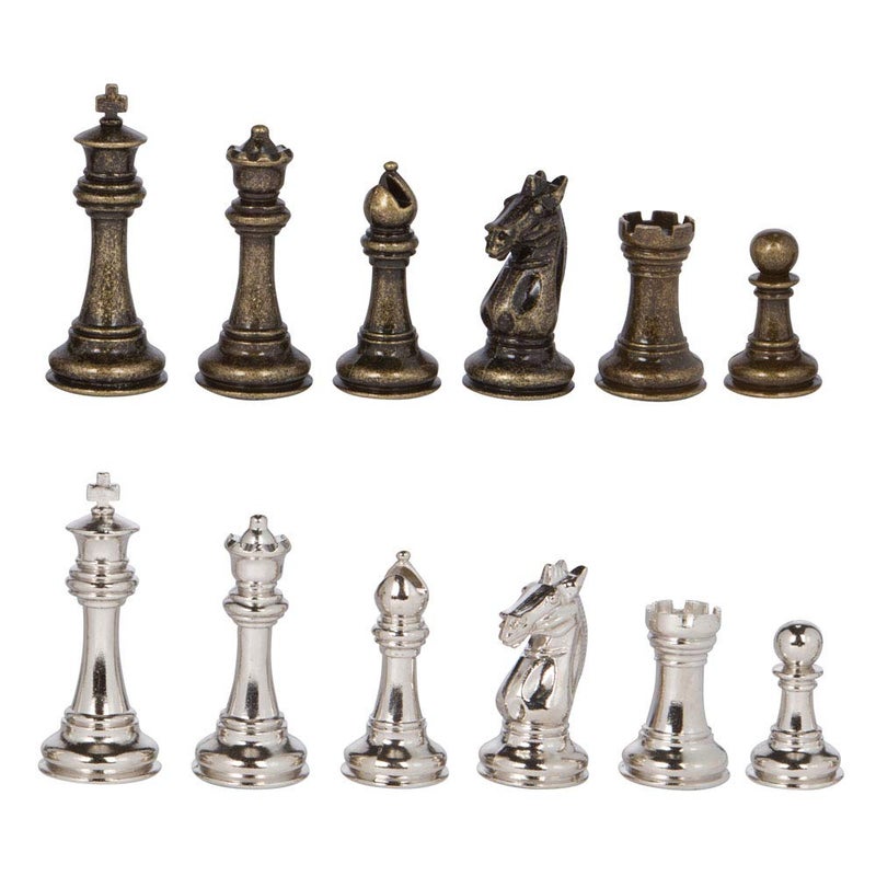 Best Chess Set Edgemar Silver and Bronze Metal Chess Pieces with 3.75 Inch King and Extra Queens  Pieces Only  No Board - Image 1