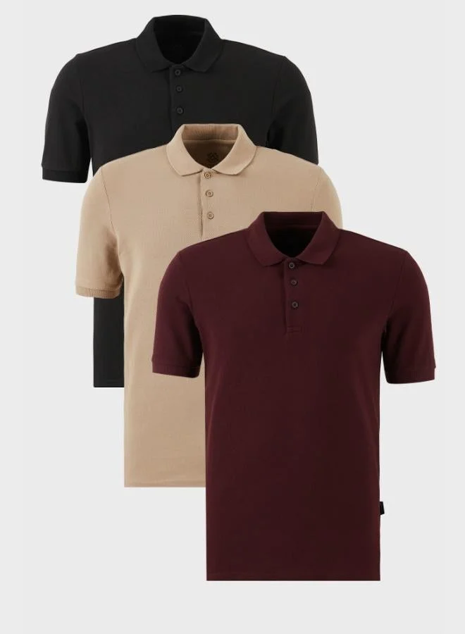 Buratti  Buratti Cotton Regular Fit Button-Down Polo Collar 3-Pack T-Shirt Men's T-SHIRT 5902127S3 for Men | Best Price UAE