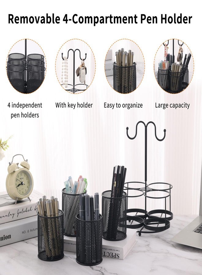 ifory 360° Rotate Makeup Brush Holder Organizer, 4-in-1 Metal Mesh Makeup Organizers Countertop with Jewelry Rack, Makeup organization and Skincare Storage for Vanity, Desktop, Bathroom (Black) - Image 5