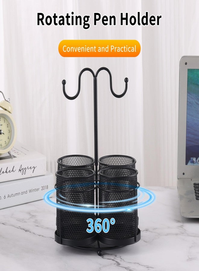 ifory 360° Rotate Makeup Brush Holder Organizer, 4-in-1 Metal Mesh Makeup Organizers Countertop with Jewelry Rack, Makeup organization and Skincare Storage for Vanity, Desktop, Bathroom (Black) - Image 3