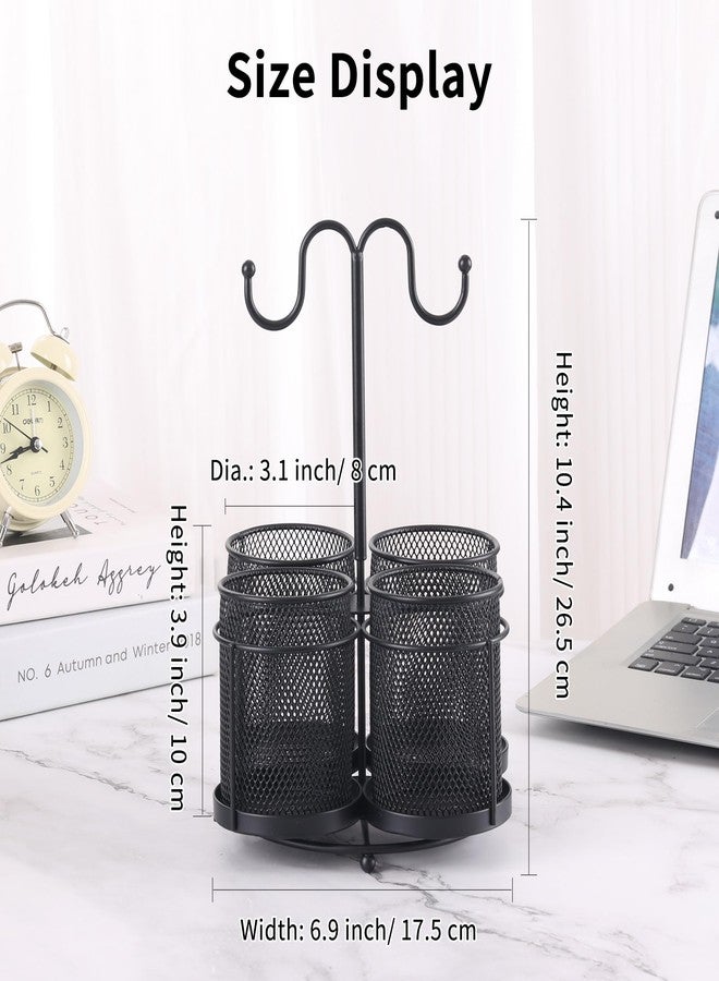 ifory 360° Rotate Makeup Brush Holder Organizer, 4-in-1 Metal Mesh Makeup Organizers Countertop with Jewelry Rack, Makeup organization and Skincare Storage for Vanity, Desktop, Bathroom (Black) - Image 2