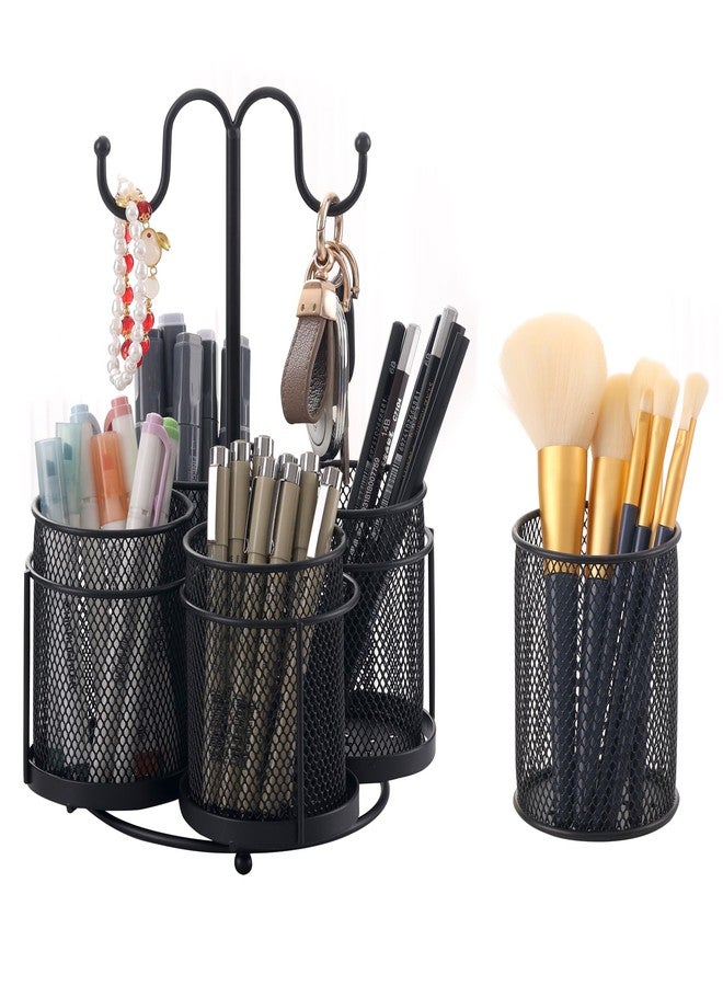 ifory 360° Rotate Makeup Brush Holder Organizer, 4-in-1 Metal Mesh Makeup Organizers Countertop with Jewelry Rack, Makeup organization and Skincare Storage for Vanity, Desktop, Bathroom (Black) - Image 1